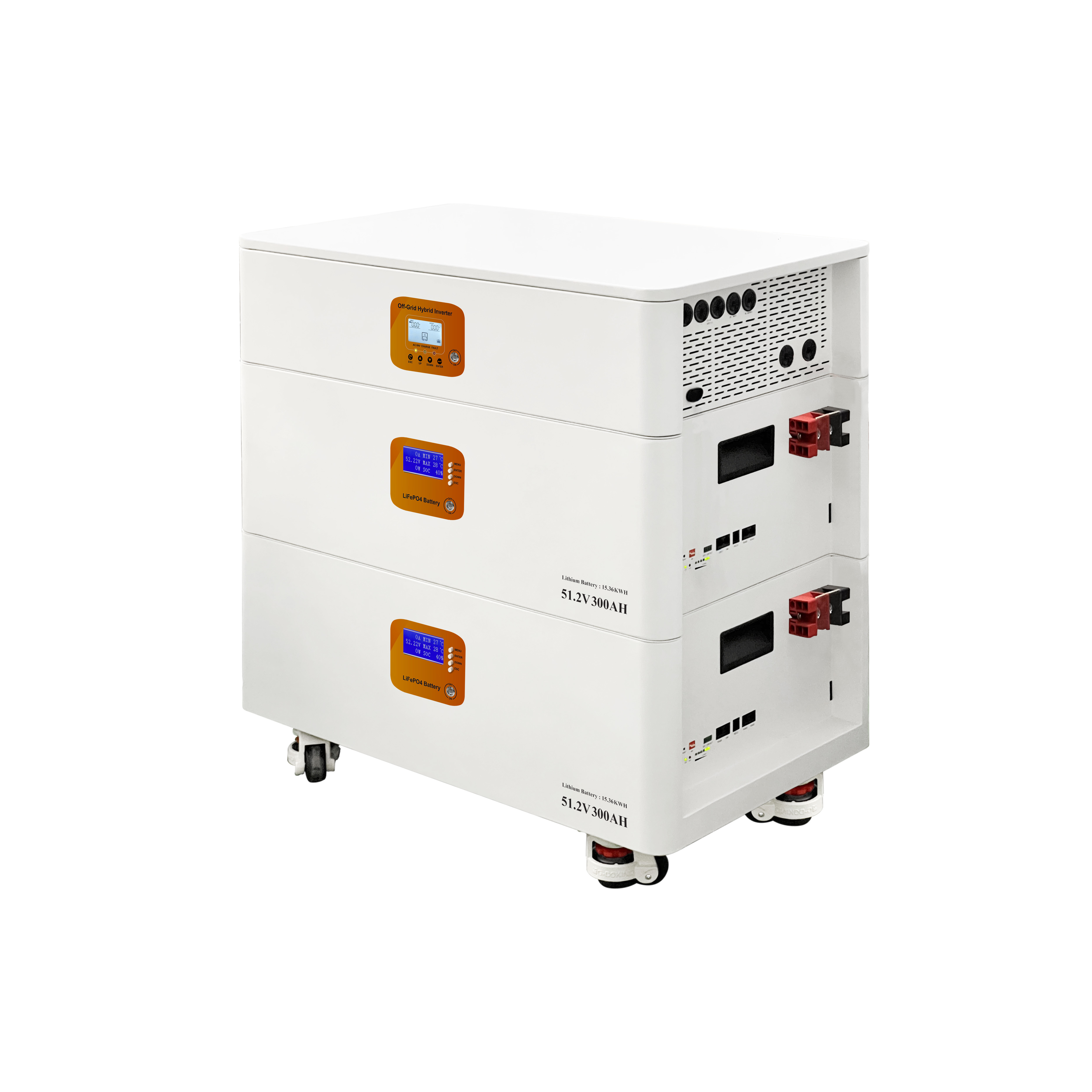 12KW Hybrid Inverter Parallel Up To 6 Units 51.2V Horizontal Stacked Solar Storage System expandable energy storage 15.36~61.44kWh capacity optional dual MPPT PV input