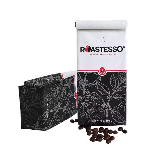 Fábrica Biodegradável Personalizada Grátis Cartão Kraft Grão de Café Lado Gusset Saco de Embalagem Saco Negro