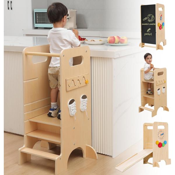 Seasonal Wooden Learning Tower for Kids Foldable Kitchen Helper and Observation Tower