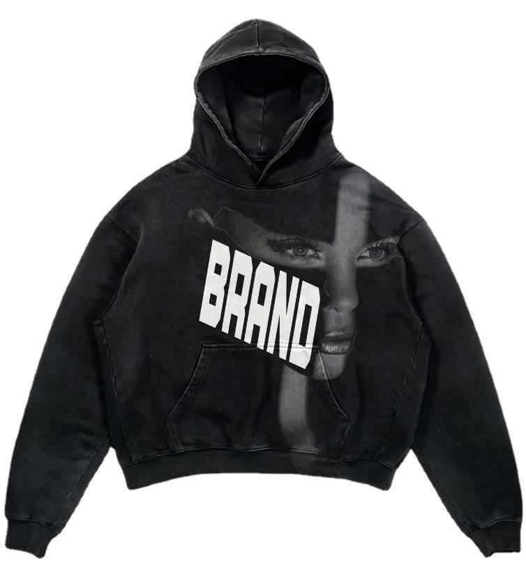 OEM/ODM Heavyweight New Fashionable Custom Logo Printing Hoodie Men Streetwear Distressed Acid Wash 450 500gsm Cotton Hoodies