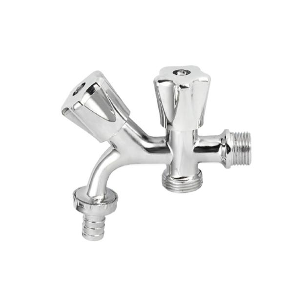 2 Outlet Brass Bibcock Valve Water Tap Deck Mounted Zinc Handle