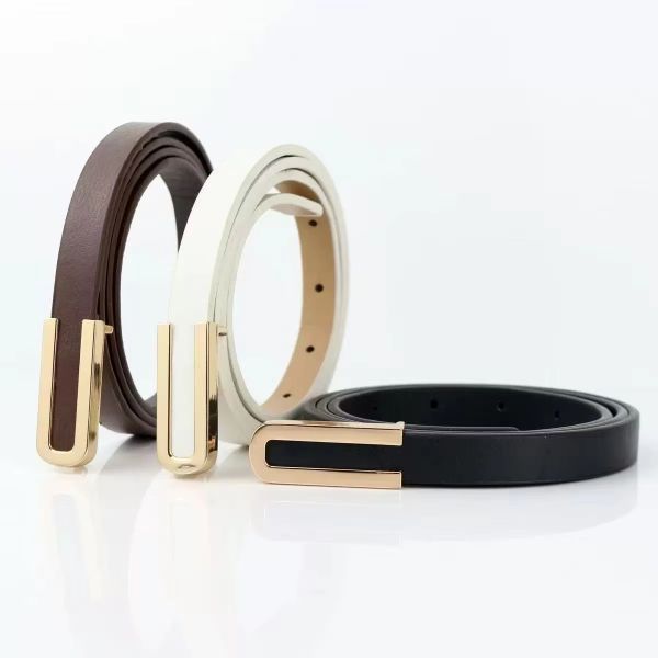 Korean-Style Leather Belts U-Shaped Gold Buckle Belts Thin Adjustable Women