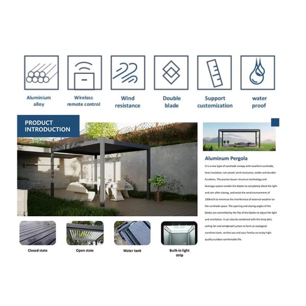 Водостойкий наружный биоклиматический тент защиту от дождя роскошная современная электрическая пергола алюминиевая крышка павильон