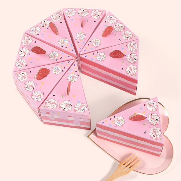 Pink Triangle Cake Shaped Gift Box Set Birthday Party Favors Wedding Candy Box Table Decor With Strawberry