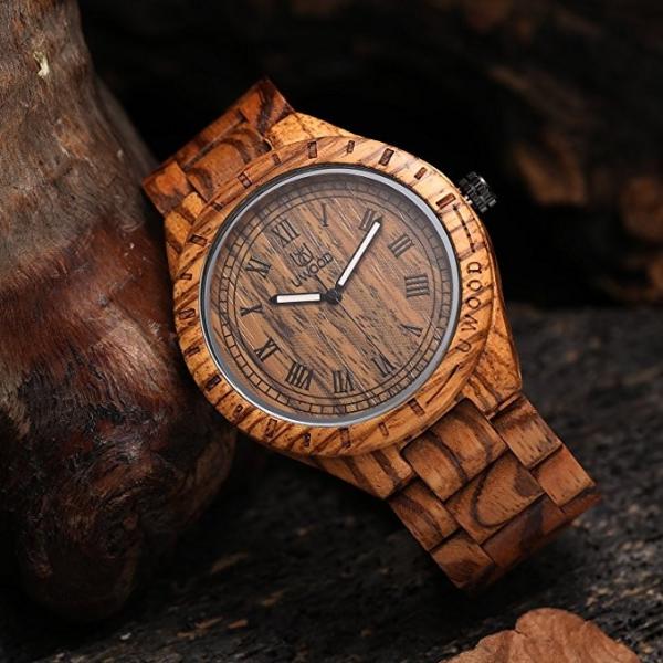 Men'S Bamboo Wooden Watch Zebra Wood Case And Dial 45 Mm Diameter