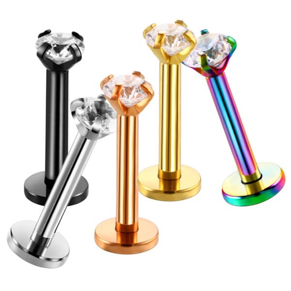 Surgical Steel Assorted Colors Zircon Labret Stud Lip Piercing Ear Cartilage Tragus Helix Ring Fashion Charming Jewelry