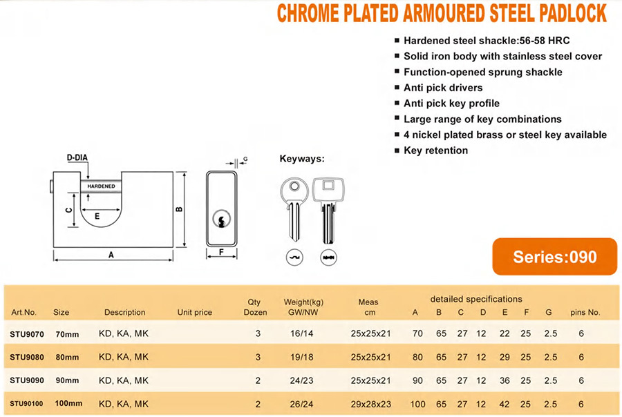 CHROME PLATED ARMOURED STEEL PADLOCK