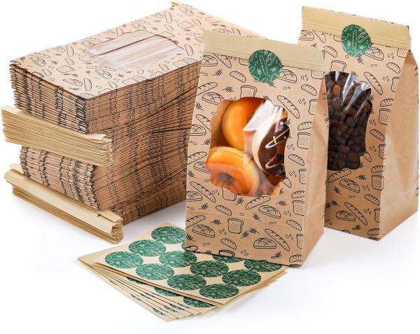 Durable Bread Packaging Paper Bags Bakery Product Packaging Tear Resistant With Ties