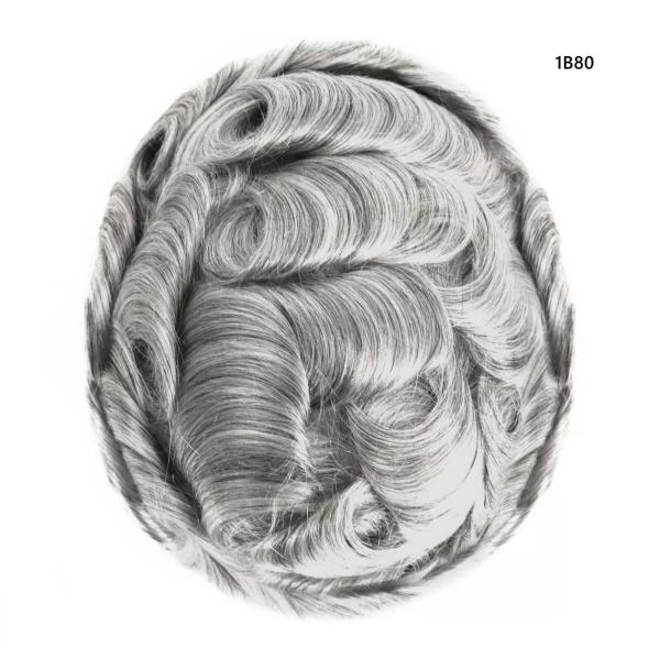 Mens Toupee Human Hair Replacement SystemFrench Lace Poly Skin Hairpieces Australia with grey hair