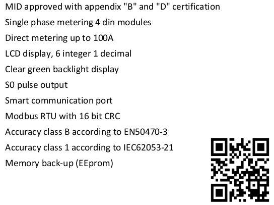 Single Phase Digital Energy Meter EM415-Mod 230V 10 100 A MID Approved