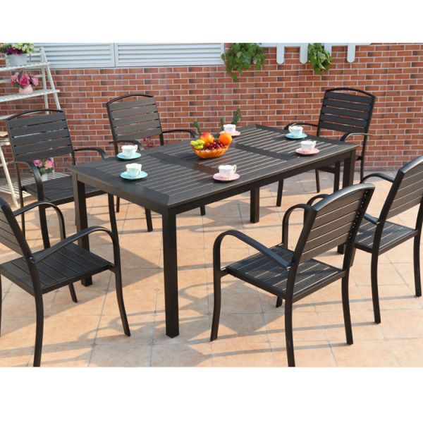 Plastic Wood Cast Aluminum Modern Cafe Dining Table and Chairs Patio Outdoor Furniture