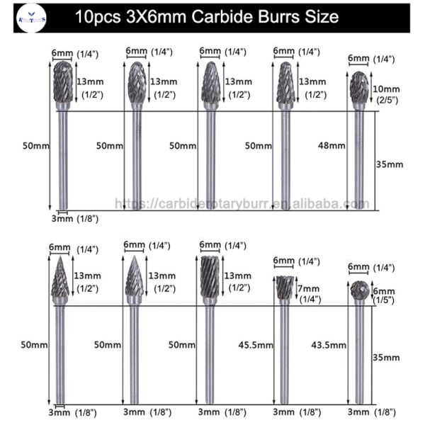 3mm Shank Double Cut Tungsten Carbide Rotary Burr with Blue Coating for Metal and Woodworking