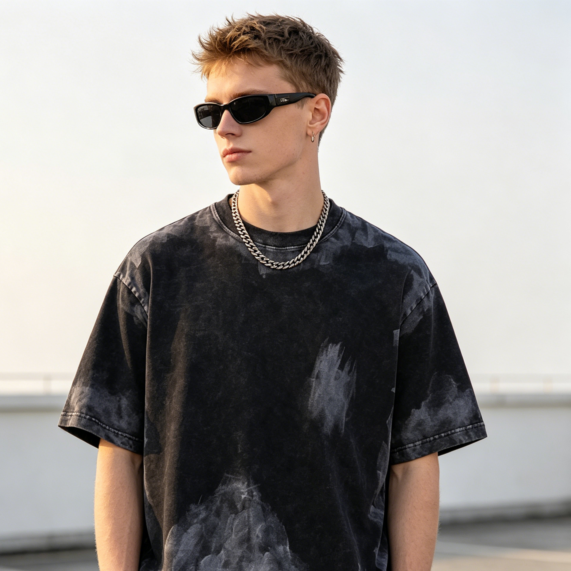 Distressed Heavy Cotton T Shirts Short Sleeve Acid Wash T Shirt Retro Vintage