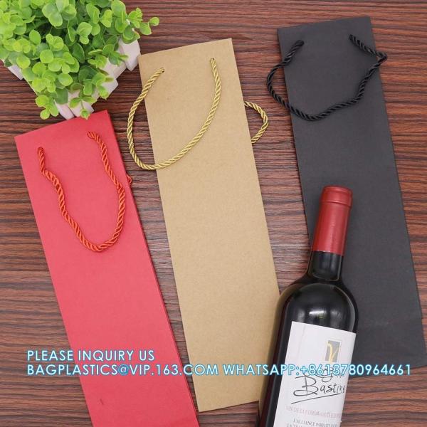 Package Thick Kraft Paper Wine Tote Gift Bags For 1 Bottle, Sturdy Paper Wine Gift Bags With Handles