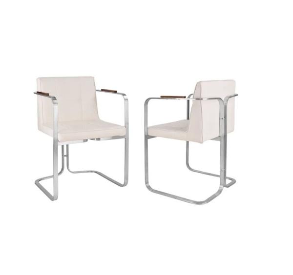 Contemporary silver stainless steel dining chair PU leather upholstery armrest chair for living room