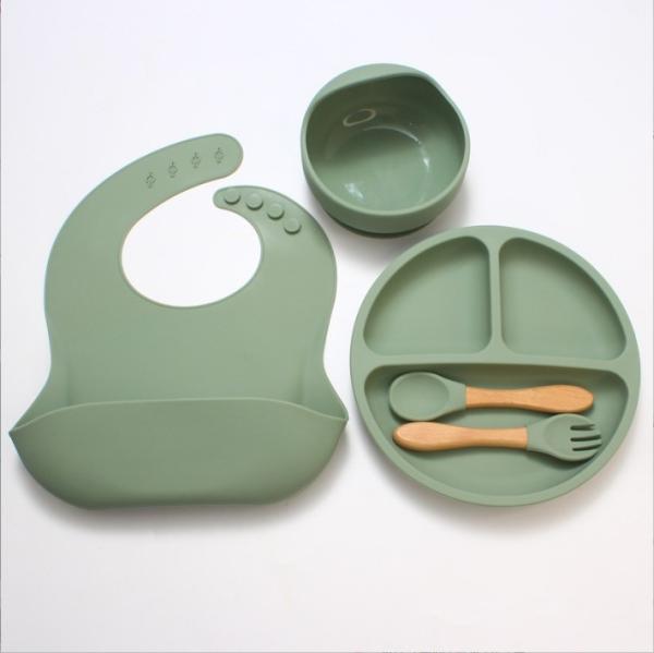 None Design Style Silicone Tableware for Baby 5pcs BPA Free Feeding Set Spoon Bowl