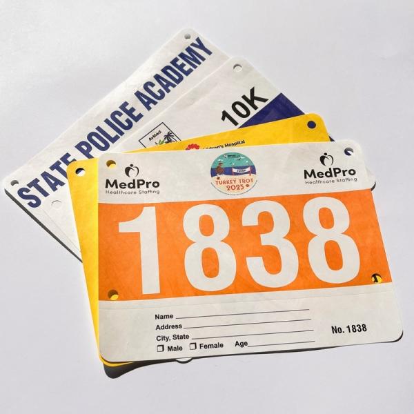 Adult Marathon Running Tyvek Bib with Customized Waterproof Design in White Red Blue