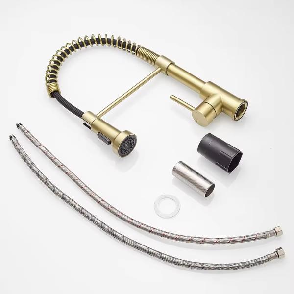Kicthen Faucet 304 Stainless Steel Gold Pull Down Sprayer Spring Kitchen Mixer Faucet