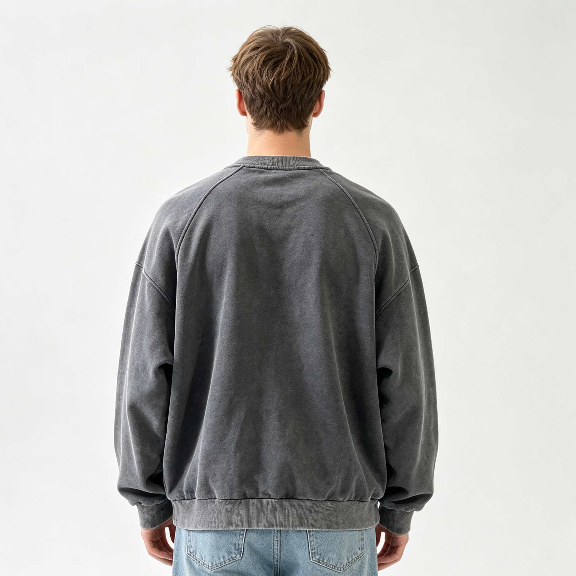 Skull Graphic Men's Heavyweight Hoodie Vintage Acid Wash Cropped Crewneck Sweatshirt