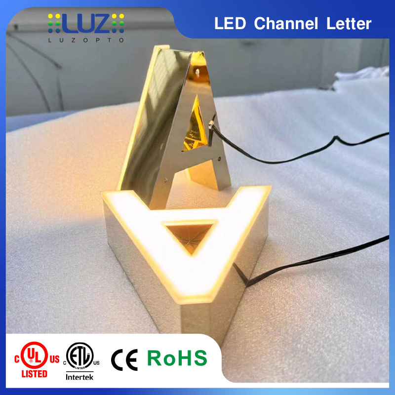 Custom Mirror Gold 3D LED Channel Letters Side Lit Acrylic Signage