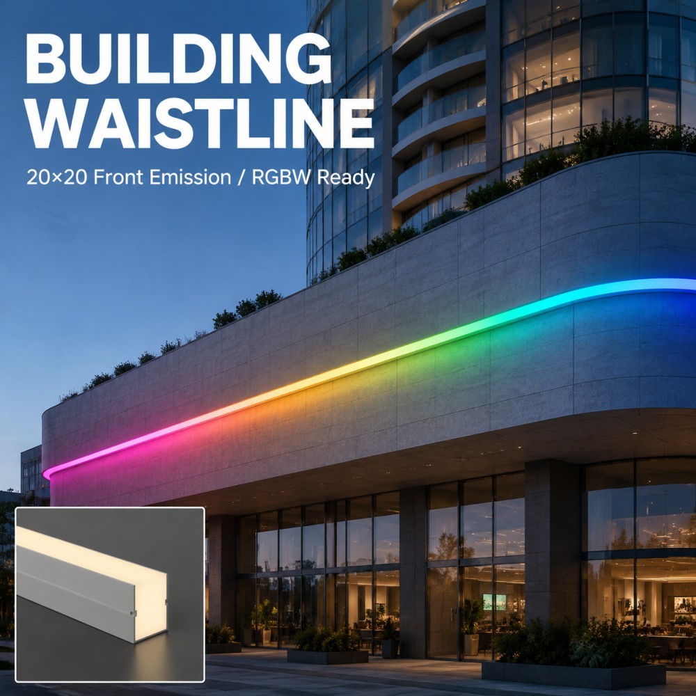 20x20mm Wide Front Emitting Silicone LED Strip Lights 120LED/M 9.5W For Building Lighting