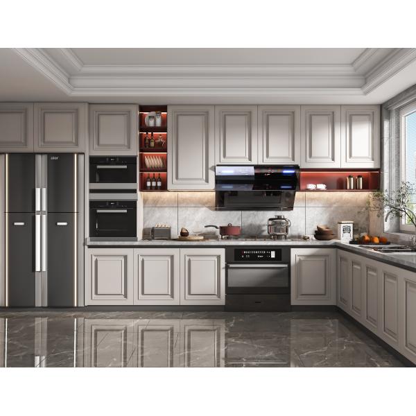 Armoire murale de cuisine moderne laquée beige et grise pour l'Ouganda