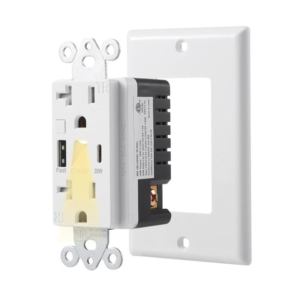 20A 125V 急速充電 USBコンセント ナイトライト付き
