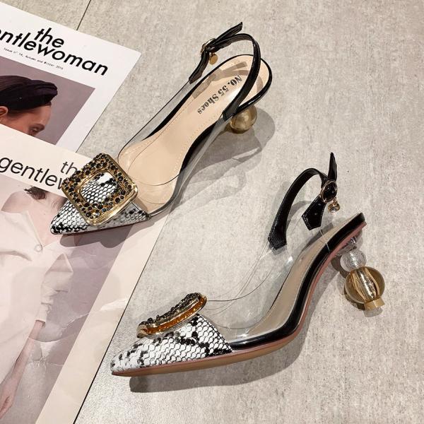 6111-7 Sexy Pointed-Toe Rhinestone Snake Print High-Heeled Shoes With Thin Sandals And Transparent Back Straps Women'S S