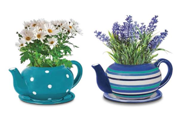 Customized Ceramic Garden Flower Pots , Hand Painted Giant Teacup And Saucer Planter
