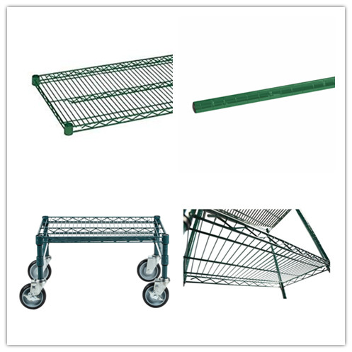 Green Epoxy Metal Commercial Wire Shelving 4 - Tier Mobile Adjustable
