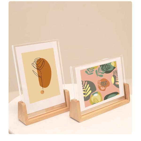 Cadre photo acrylique créatif avec bois de noyer U-Stand Minimaliste Display photo de table en bois de hêtre pour photos de 6 pouces, 7 pouces et 8 pouces