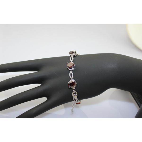 Women Jewelry 925 Silver Created 7x9mm Oval Garnet  Cubic Zircon Tennis Bracelet(B05RED)