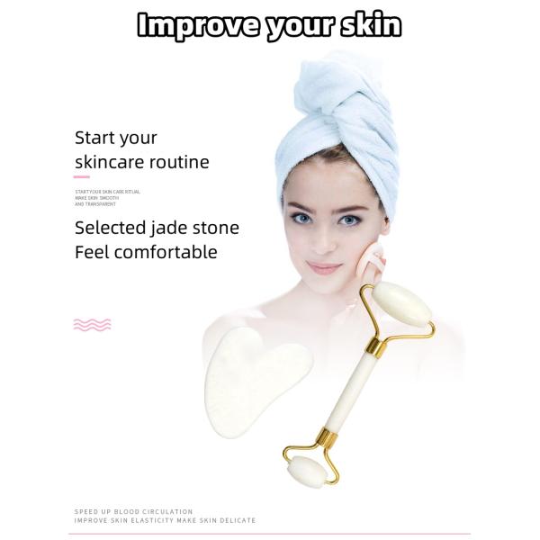 Skin Care Tool Natural White Jade Stone Gua Sha Scraping Board Guasha Face Roller Gift Box Set for Body Muscles Massage
