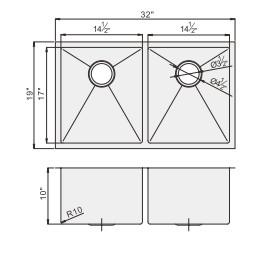 32Lx19W Double Basin Farmhouse Sink , Rectangular Stainless Steel Undermount Sink