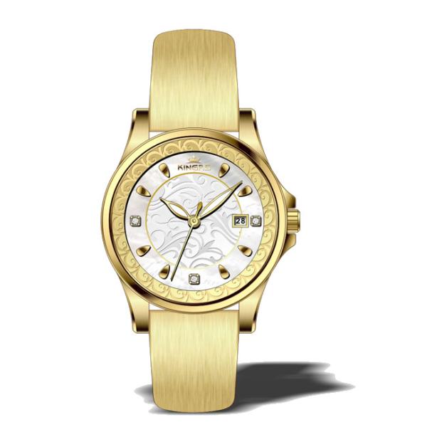 37.0mm Japan movt stainless steel  round case genuine leather strap watches for ladies ,girls