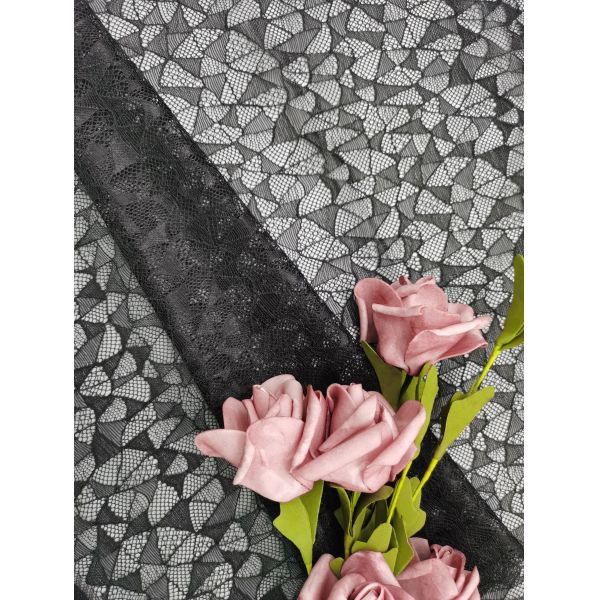 Black Mesh Lace Fabric Hollow-up Patter  Embroidered Pure Lace Custom Floral Lace Fabric for Bridal Designers
