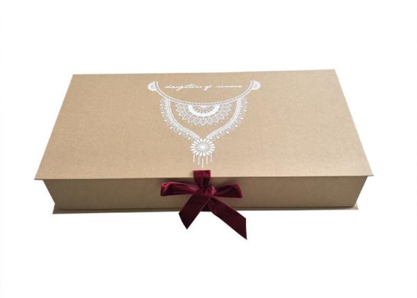 Folding Craft Paper Gift Box Velvet Ribbon Closure For Wedding Dress Packaging
