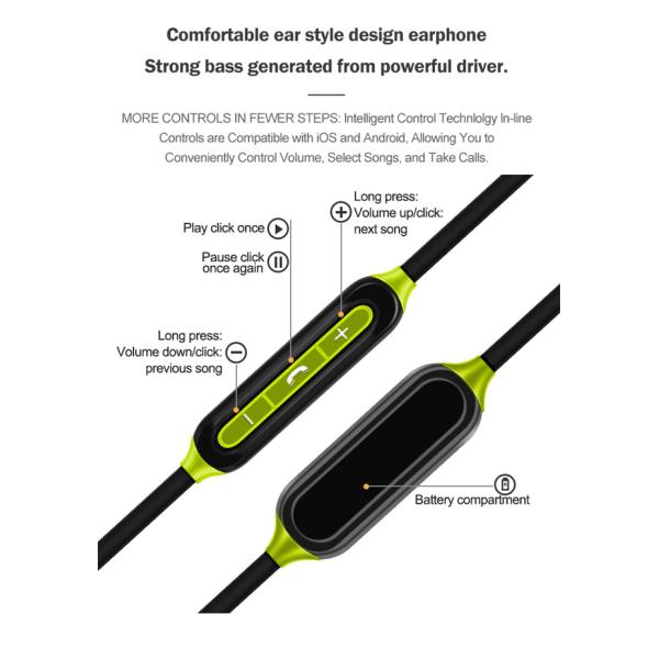 OEM AAA Sports Bluetooth Earbuds With Earhook 55cm Cord Length