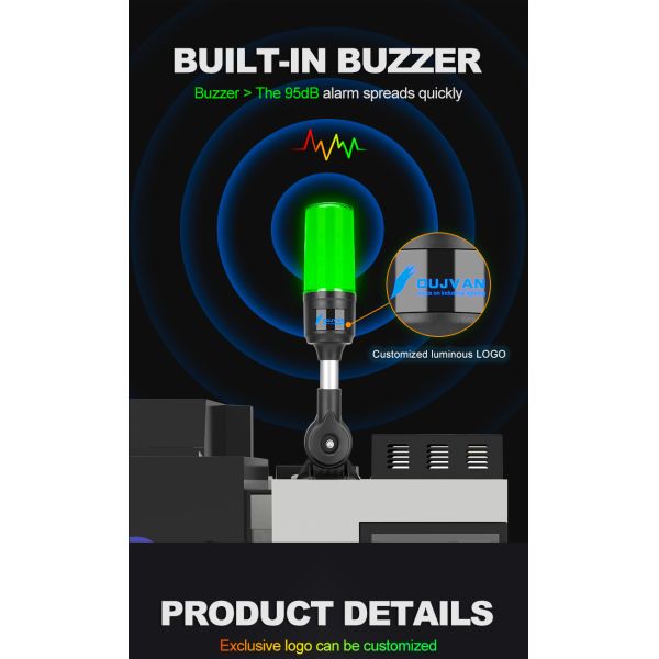 Luz indicadora de torre de material ABS DC 24V RYG con zumbador incorporado, larga vida útil de 70000 horas