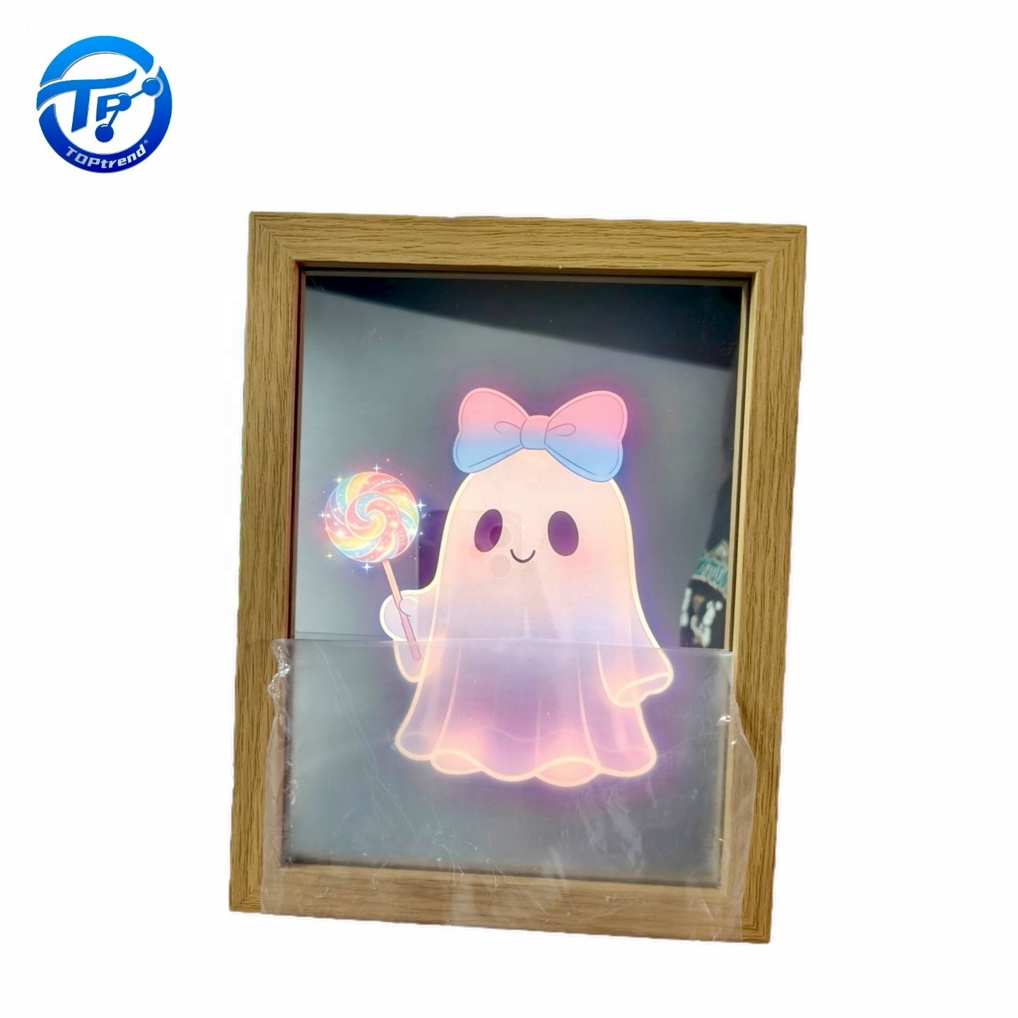 Custom Wooden Magic Mirror LED Light Frame Two-way Mirror Table Night Light Decor Photo Frame With Printed Pattern