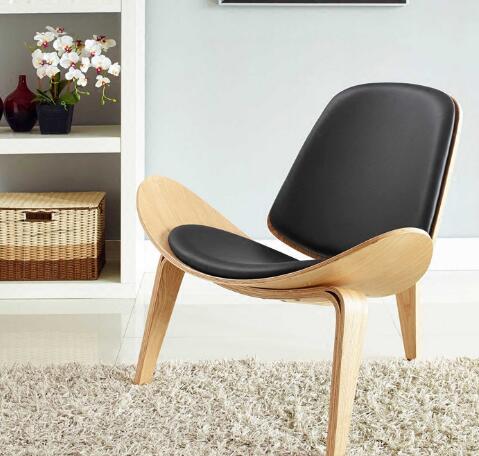 Modern Leisure Shell Chair Lounge Chair In Dark Brown Leather wood stool