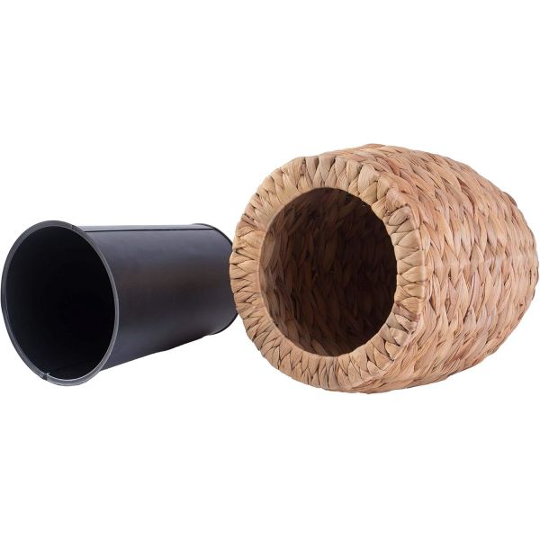 Water Hyacinth Wicker Planter Basket, Small Round Woven Basket For Plants With Metal Pot, Indoor Wicker Plant Pot Eco-Friendly Water Hyacinth Woven Plant Pot – Round Basket with Inner Saucer, Deco