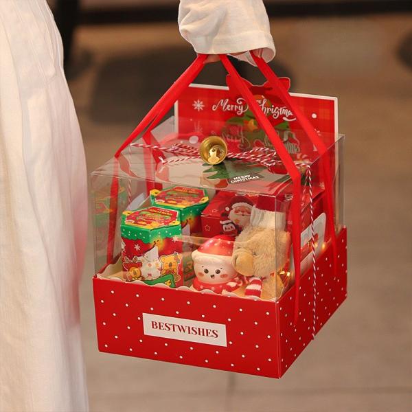 Christmas Gift Box With Clear Lid Portable Treat Box For Apples Cookies Candies Festive Party Favor Packaging