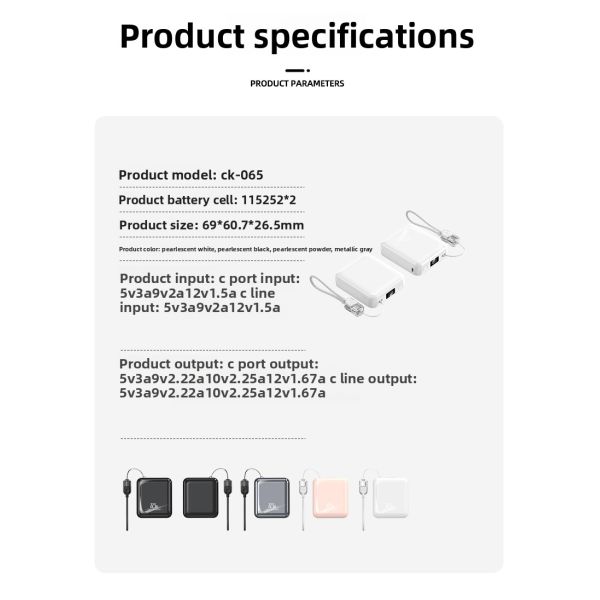 Ultra Compact Type C Mini Power Bank 22.5W Fast Charging 10000mah with Cable