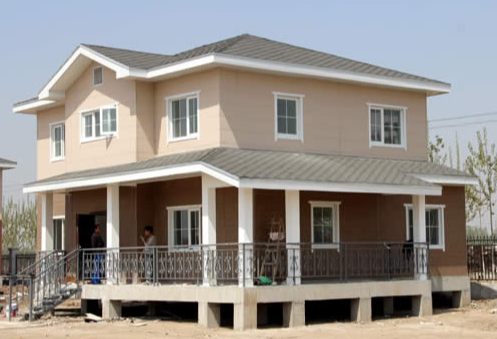 Two Story Light Steel Structure Villa Fire Resistant Asphalt Shingle / Metal Glazed Tile Roof