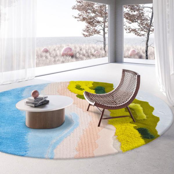 Wool Circular Living Room Floor Carpets Area Rugs Pure Handmade