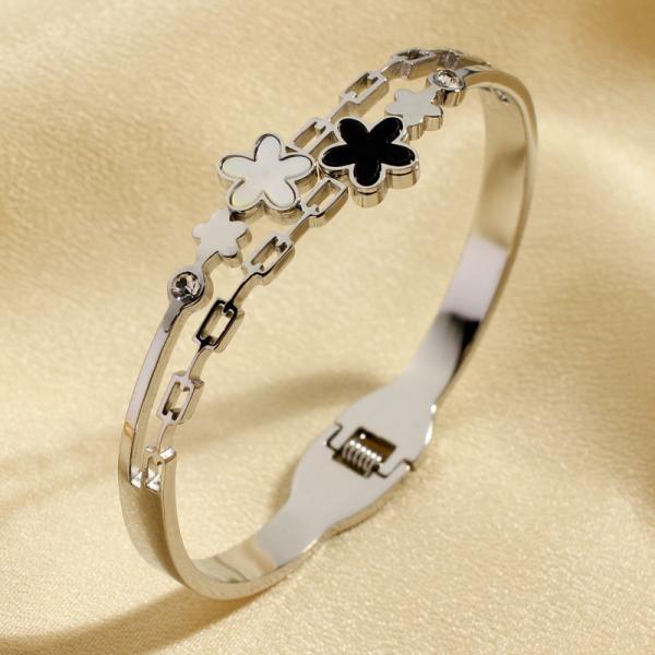 18K Gold Star Bracelet Stainless Steel Rose Gold Clover Flowers 5 Star Bangle Bracelet for Women