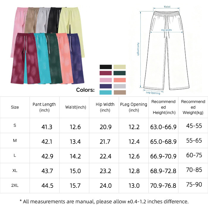 Loose Straight Leg Fleece Sweatpants Unisex Casual Wide Leg Trousers Faded