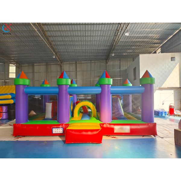 Commercial Rainbow Inflatable Bounce House Castle with Obstacle Course Fun Park