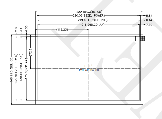 8 битов LVDS Промышленный TFT дисплей 10,1 дюйма EK79202 1280x800 пикселей 40 пин